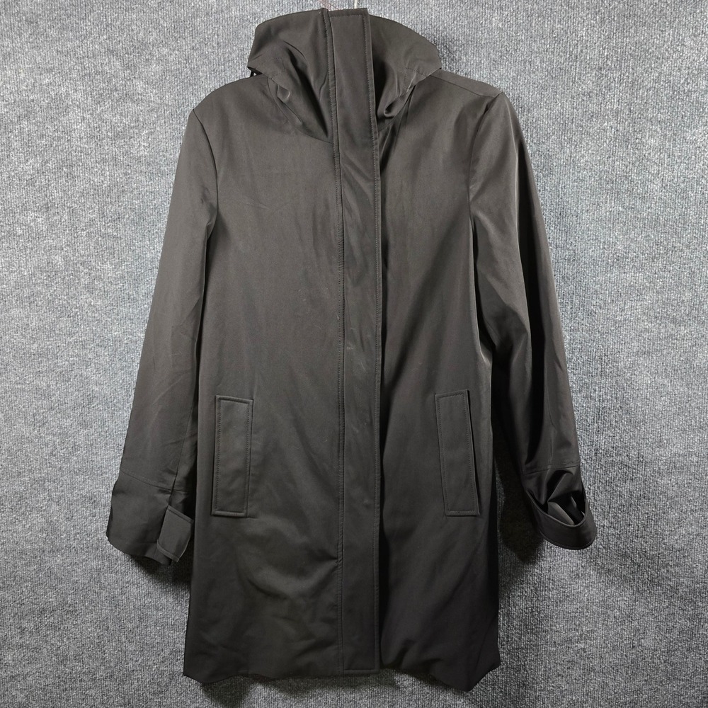 London Fog Mens Hooded Softshell Trench Coat Black Mid Length Jacket Size M